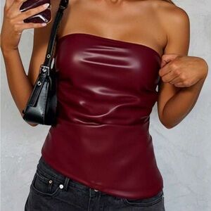 Burgundy Faux Leather Asymmetrical Top NEW 🏷️